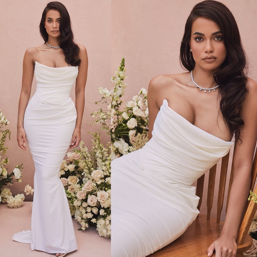 House of CB 'Esmee' size M Ivory Draped Strapless Bridal Gown Wedding Dress NWOT